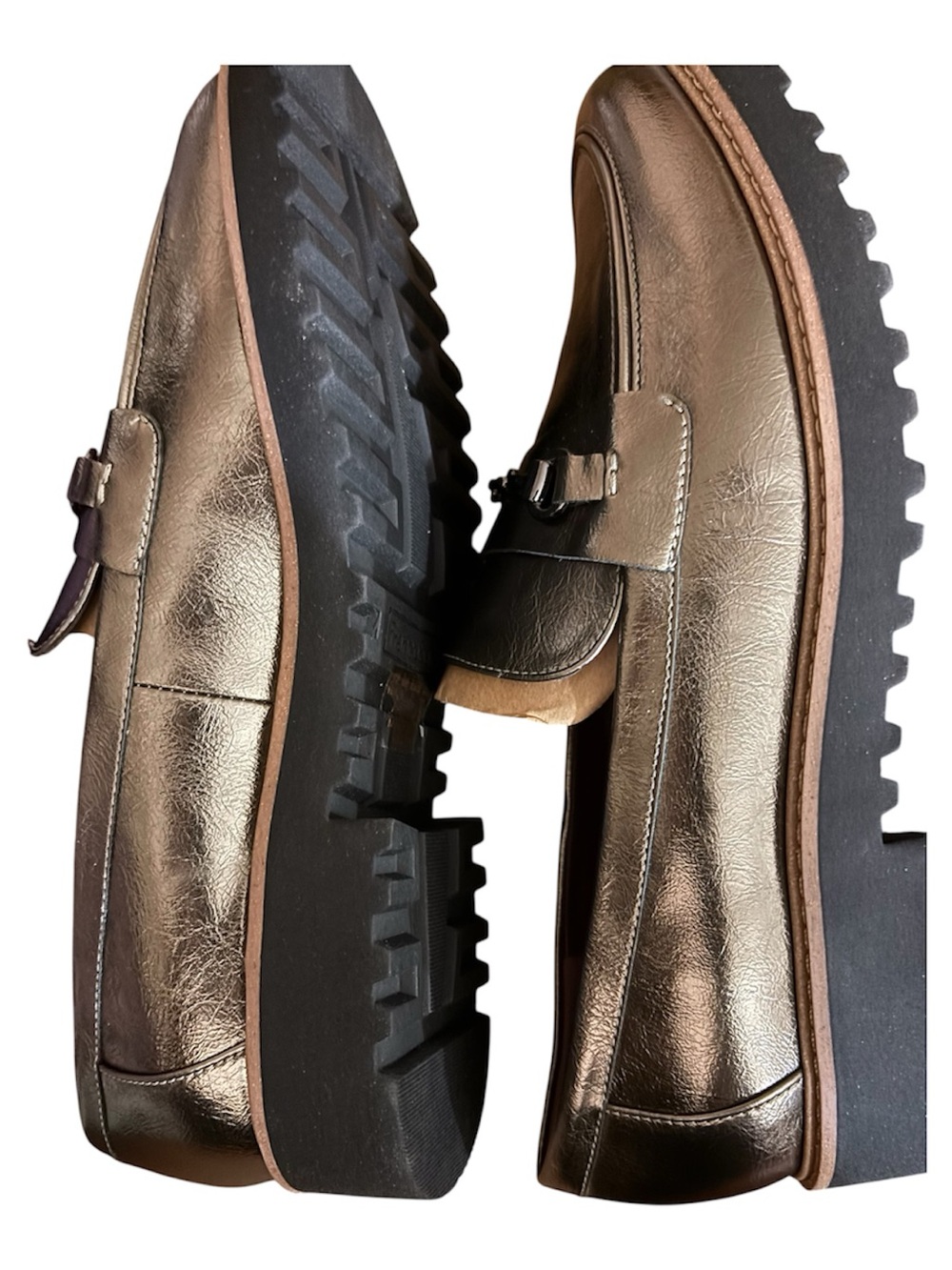 Franco Sarto Metallic Pewter Chain-Trim Loafers - Picture 3 of 5
